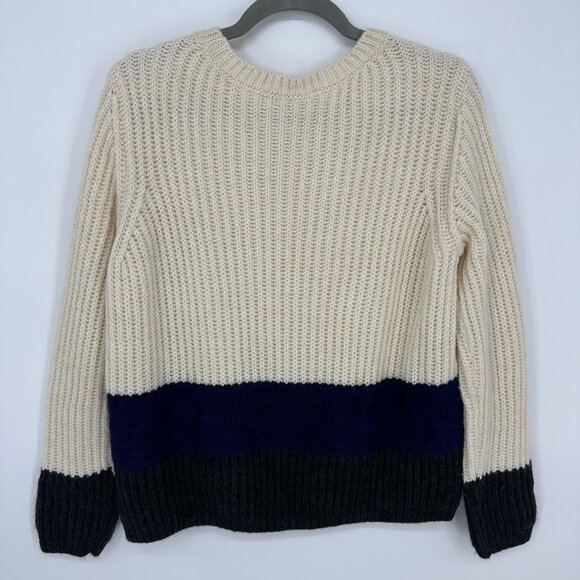 Maje Color Block Striped Sweater S Alpaca Wool Chunky Ribbed Cream Blue - Picture 2 of 7